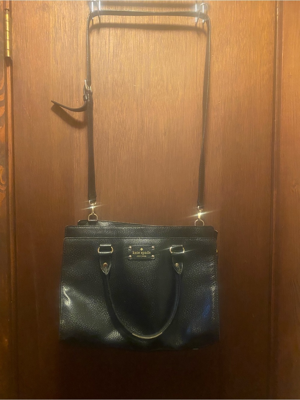 kate spade black leather satchel with gold hardware